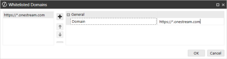 Domain field updated with onestream URL in Whitelisted Domains dialog box